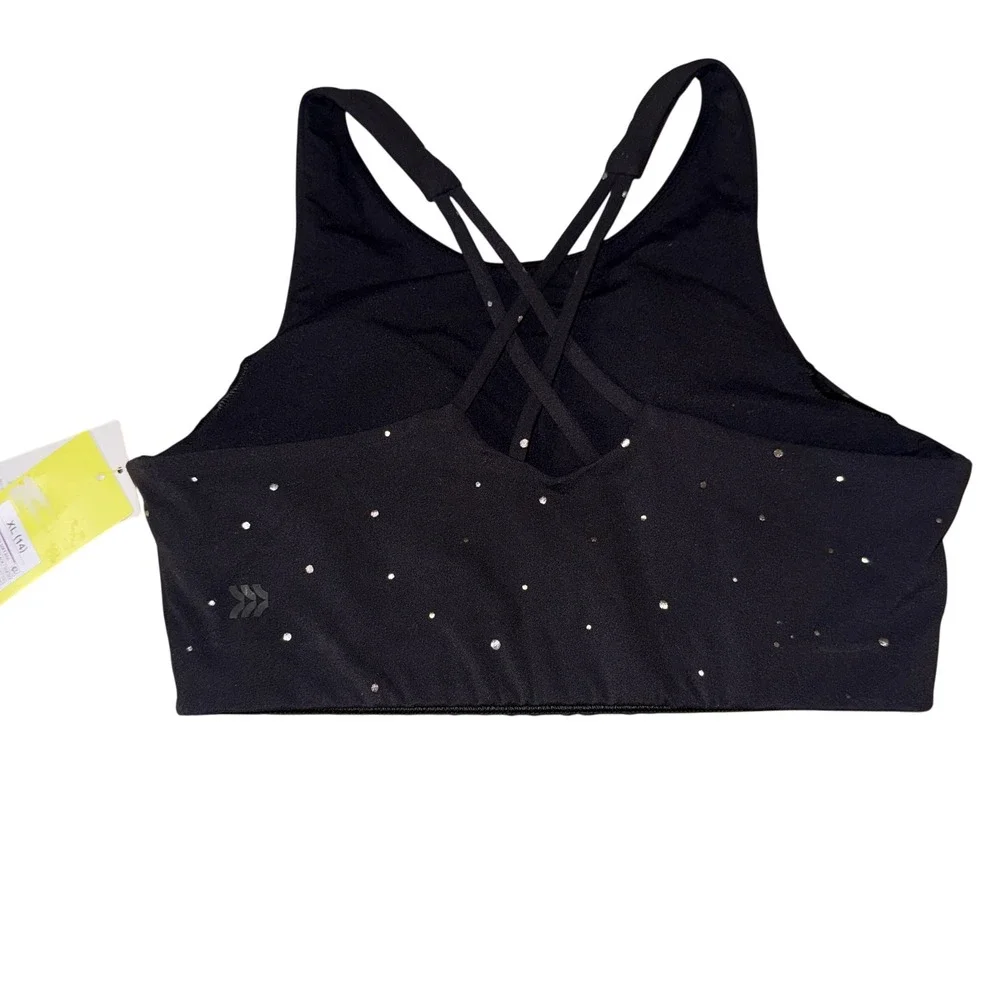 All in Motion Girls Black Sparkle Glitter Sports Bra Top XL 14 NEW‎